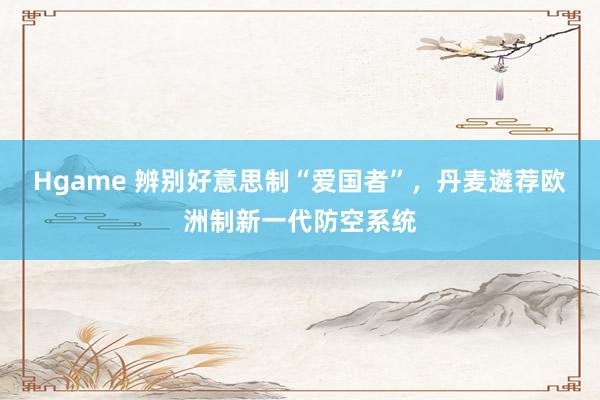 Hgame 辨别好意思制“爱国者”，丹麦遴荐欧洲制新一代防空系统