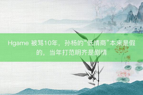 Hgame 被骂10年，孙杨的“低情商”本来是假的，当年打范明齐是剧情