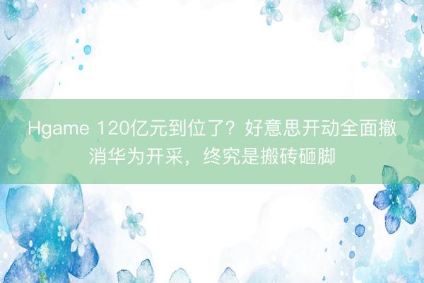 Hgame 120亿元到位了？好意思开动全面撤消华为开采，终究是搬砖砸脚